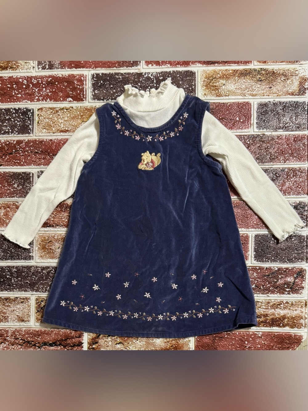 90s Y2K Vintage Sincerely Classic Pooh velour dress & shirt set 3t